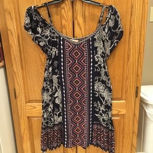 BAND OF GYPSIES XS NAVY BLUE OFF SHOULDER DRESS